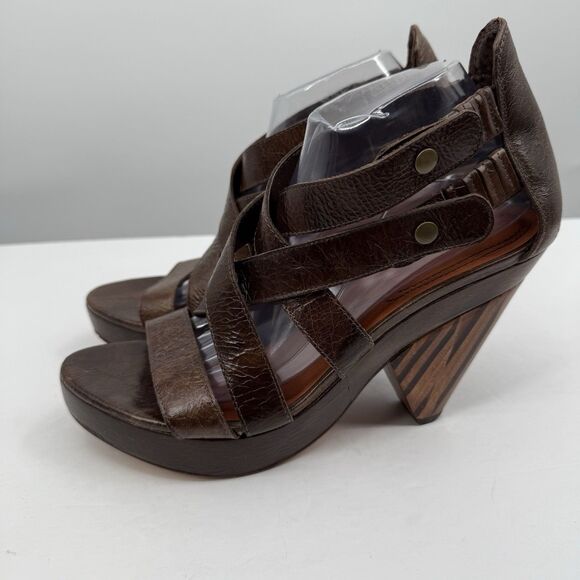 Matisse Brown Strappy Cone Platform Heels 10M Boho Festival Hippie Art To Wear - Picture 1 of 15